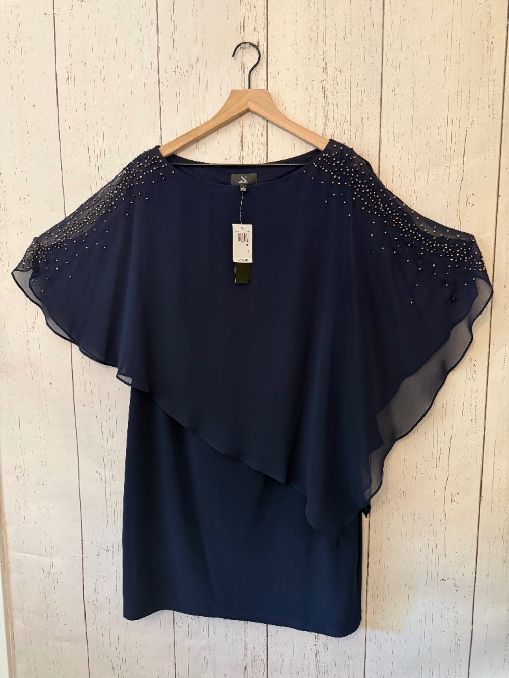 Navy Blue Layered Flowy Dress with Embellshments